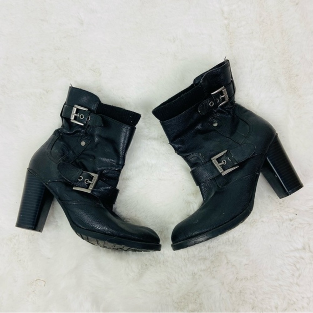 G by Guess Black faux leather Heeled moto Buckle Boots size 7